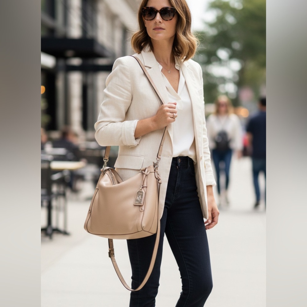 Ralph Lauren RLL light tan leather purse with shoulder strap